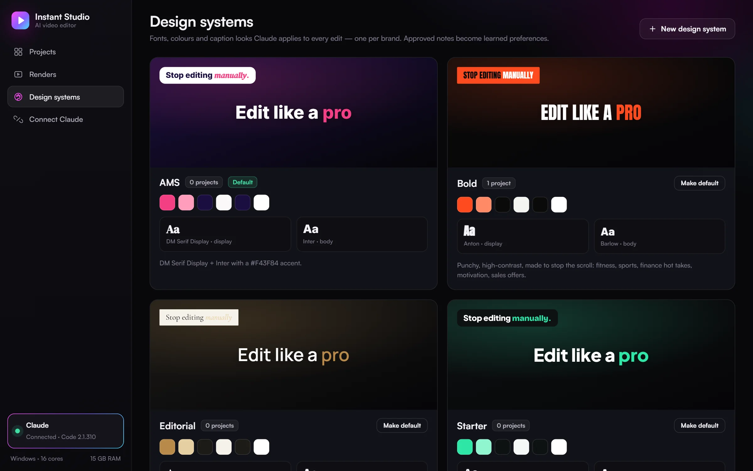 Design systems: fonts, colours and caption looks per brand